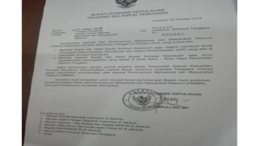 Surat Bupati Konawe Kepulauan Picu Demo Tambang Tandingan