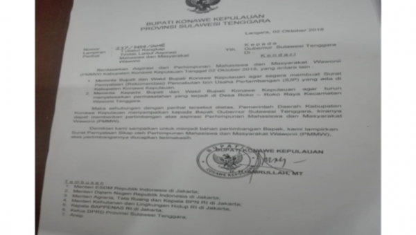 Surat Bupati Konawe Kepulauan Picu Demo Tambang Tandingan
