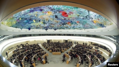 Pemandangan sidang Dewan HAM PBB di Jenewa, Swiss, 27 Februari 2020.