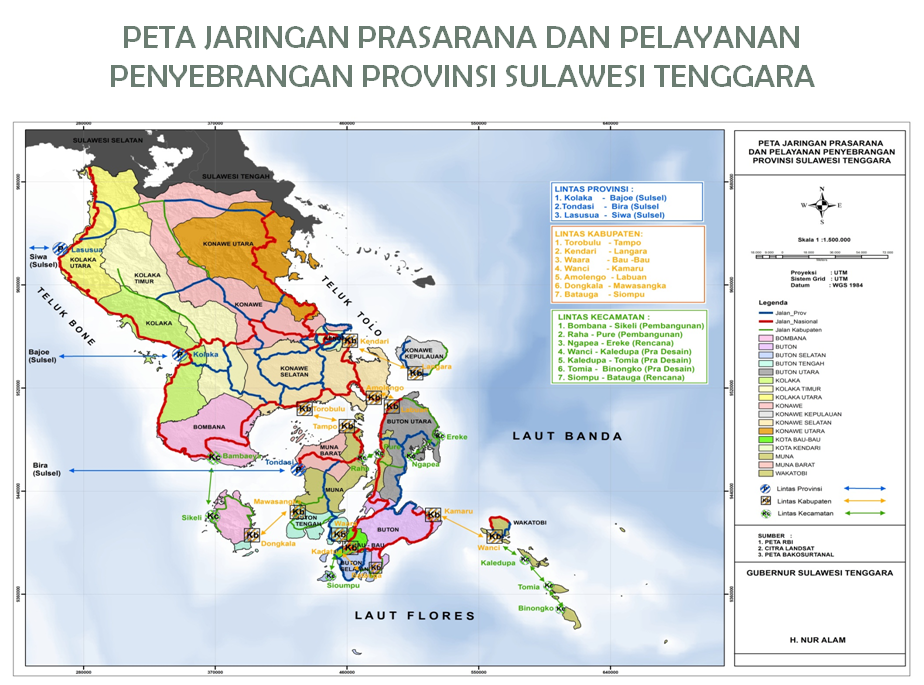Peta JARINGAN PRASARANA DAN PELAYANAN PENYEBRANGAN PROVINSI SULAWESI TENGGARA