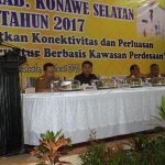 Bupati Konsel H. Surunuddin Dangga Saat Memberikan Sambutan Diacara Musrenbang Kabupaten Konsel. FOTO : HERMAN