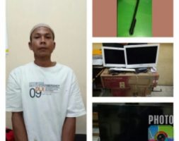 Tersangka Pencurian yang di ciduk anggota satreskrim Polres Langsa M. Yakub bersama barang buktinya. FOTO : ROBY SINAGA