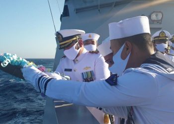 KRI Sultan Hasanuddin-366 Gelar Upacara Hari Dharma Samudera di Laut Mediterania