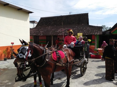 Pasangan pengantin diarak menggunakan kereta dan di kawal ratusan ontelis. FOTO : AGUNG NUGROHO