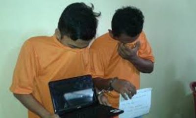 Pelaku pencuri laptop di SMK negeri 1 Wonomeeto yang diamankan jajaran Polsek Wonomeeto. FOTO " ASL