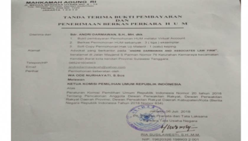 MA Kabulkan Uji Materi PerKPU Andre Darmawan And Associates Law Firm