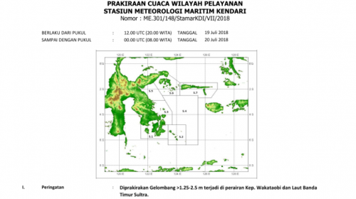 BMKG: Tinggi Gelombang Capai 2.5 Meter di Perairan Wakatobi Sultra