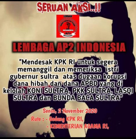 AP2 Indonesia Bakal Gelar Aksi di KPK Terkait Dugaan Korupsi Istri Gubernur Sultra