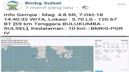Selayar Empat Kali Diguncang Getaran Gempa 4,8 MAG, BPBD Netralisir Kepanikan Warga