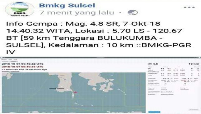 Selayar Empat Kali Diguncang Getaran Gempa 4,8 MAG, BPBD Netralisir Kepanikan Warga