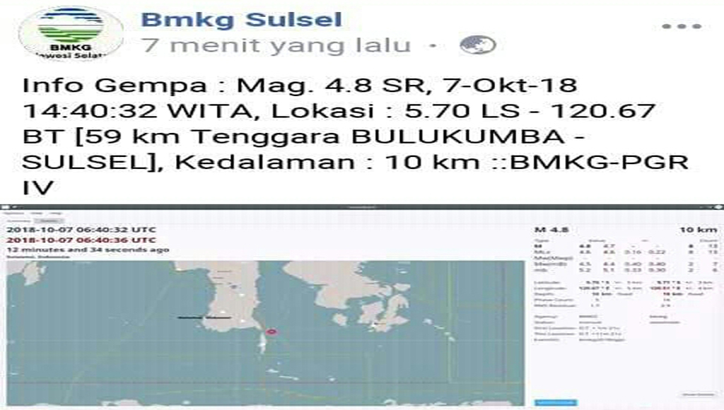 Selayar Empat Kali Diguncang Getaran Gempa 4,8 MAG, BPBD Netralisir Kepanikan Warga