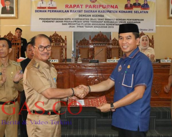 DPRD Setujui KUA-PPAS 2019, Bupati Konsel Berikan Apresiasi