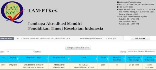Prodi Kesmas FKM Unidayan Raih Akreditasi B