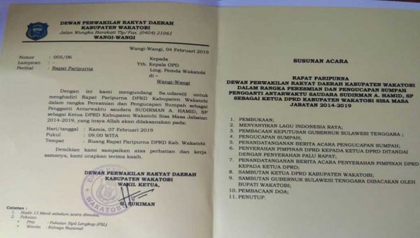 Besok, Pelantikan Ketua DPRD PAW di Wakatobi