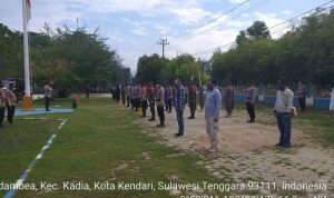 Pelaksanakan Giat Apel Gabungan, sinergitas TNI, Polri, dan Satuan Tugas Penanganan Covid-19 Provinsi Sultra dalam rangka Kesiapan Giat Pagi Ops "Aman Nusa II-Penanganan Covid-19 tahun 2020