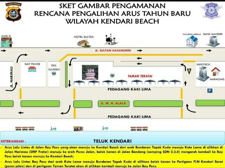 Sketsa gambar rencana pengalihan arus wailayah Kendari Beach