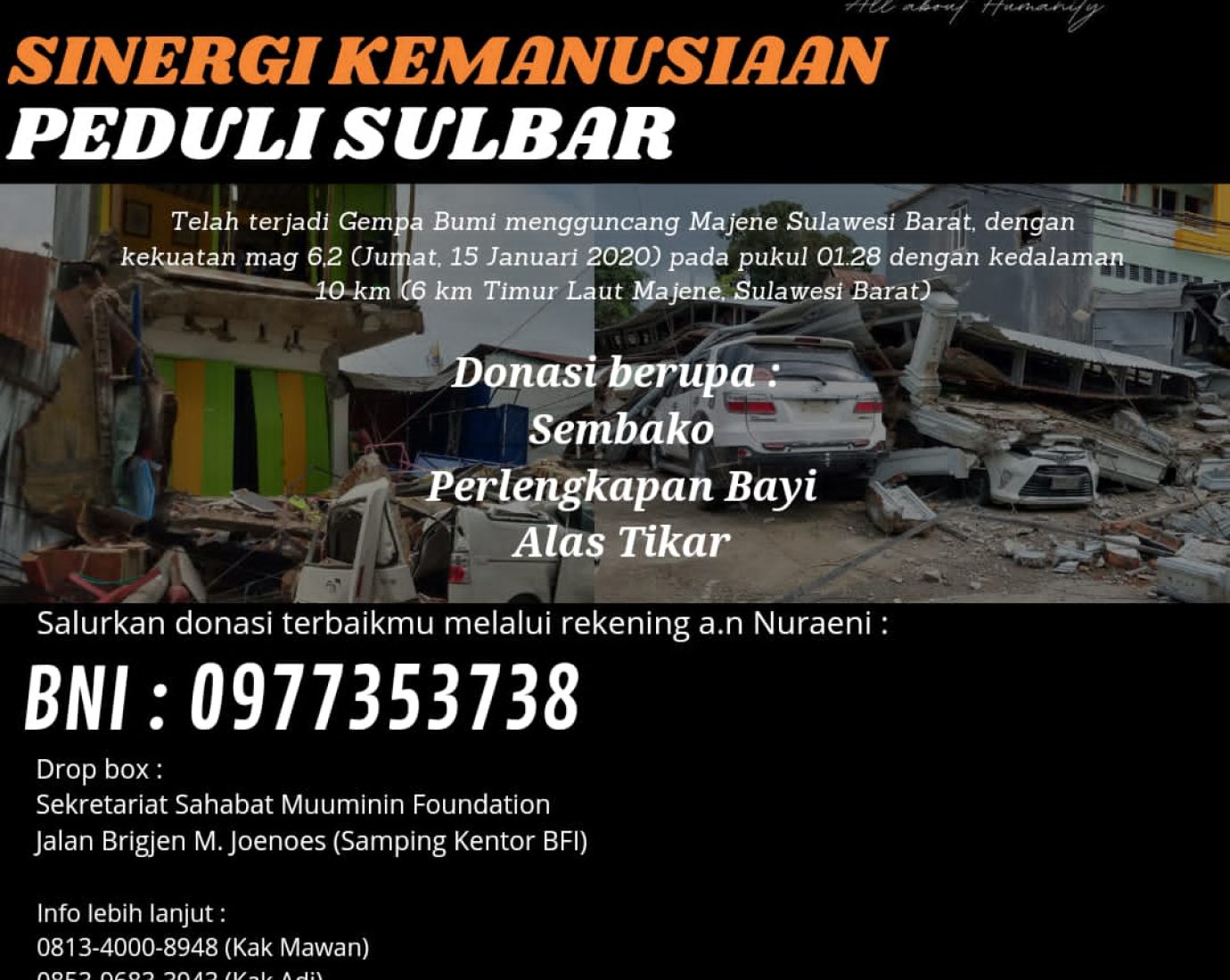 Peduli Sesama, Delapan Lembaga di Kendari Bedonasi Untuk Sulbar