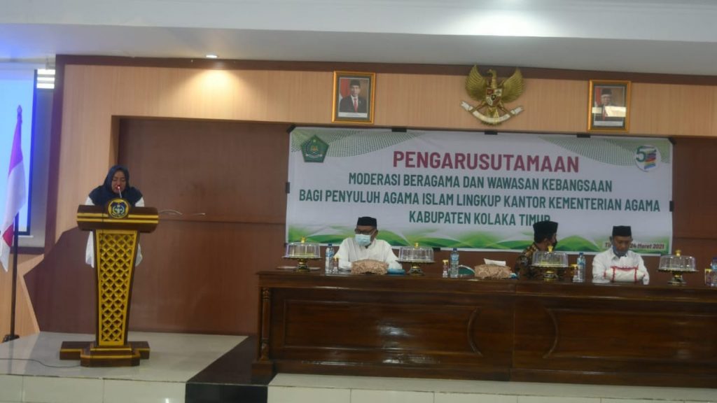 Andi Merya Nur saat memberi sambutan dalam sosialisasi modernisasi bagi penyuluh agama Islam