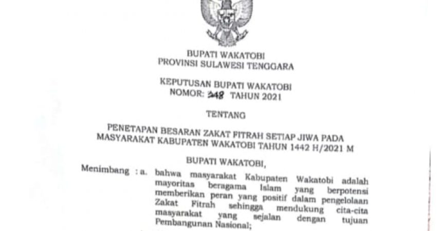 Pemkab Wakatobi Tetapkan Besaran Zakat Fitrah