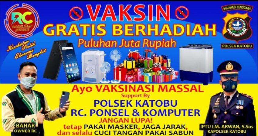 Inovatif, Kolaborasi Polsek Katobu – RC Ajak dan Sediakan Hadiah Untuk Peserta Vaksin