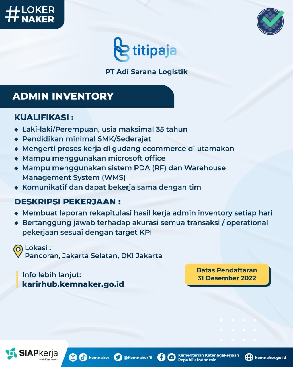 PT Adi Sarana Logistik Buka Loker Admin Inventory