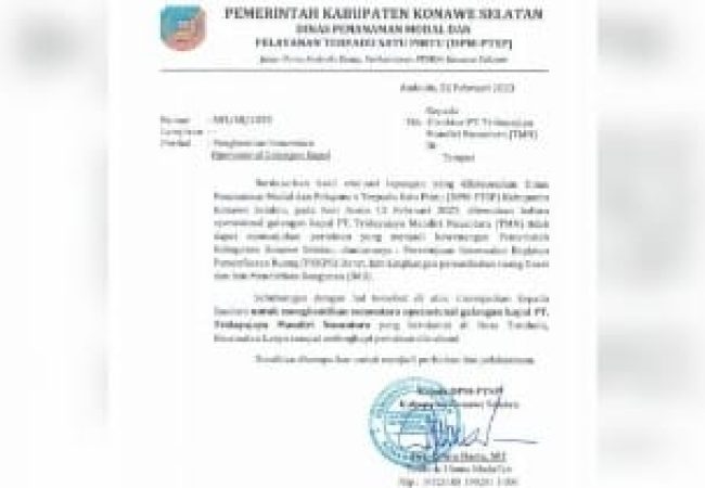Tidak Miliki Izin, Operasional Galangan Kapal PT TMN di Torobulu Dihentikan