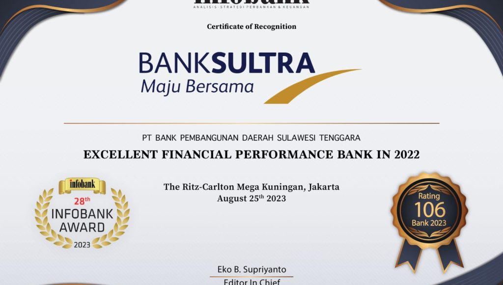 Ukir Prestasi Dua Dekade, Bank Sultra Raih Platinum Tropi