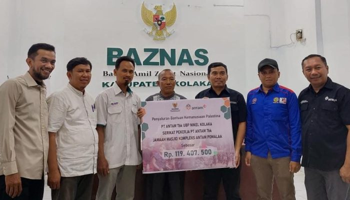 Serikat Pekerja PT Antam Kolaka Serahkan 119 Juta Rupiah Bantuan untuk Palestina