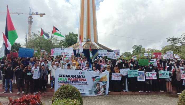 Ratusan Mahasiswa UHO Bersama 27 Organisasi Gelar Aksi Belah Palestina "Stop Kejahatan Genosida"