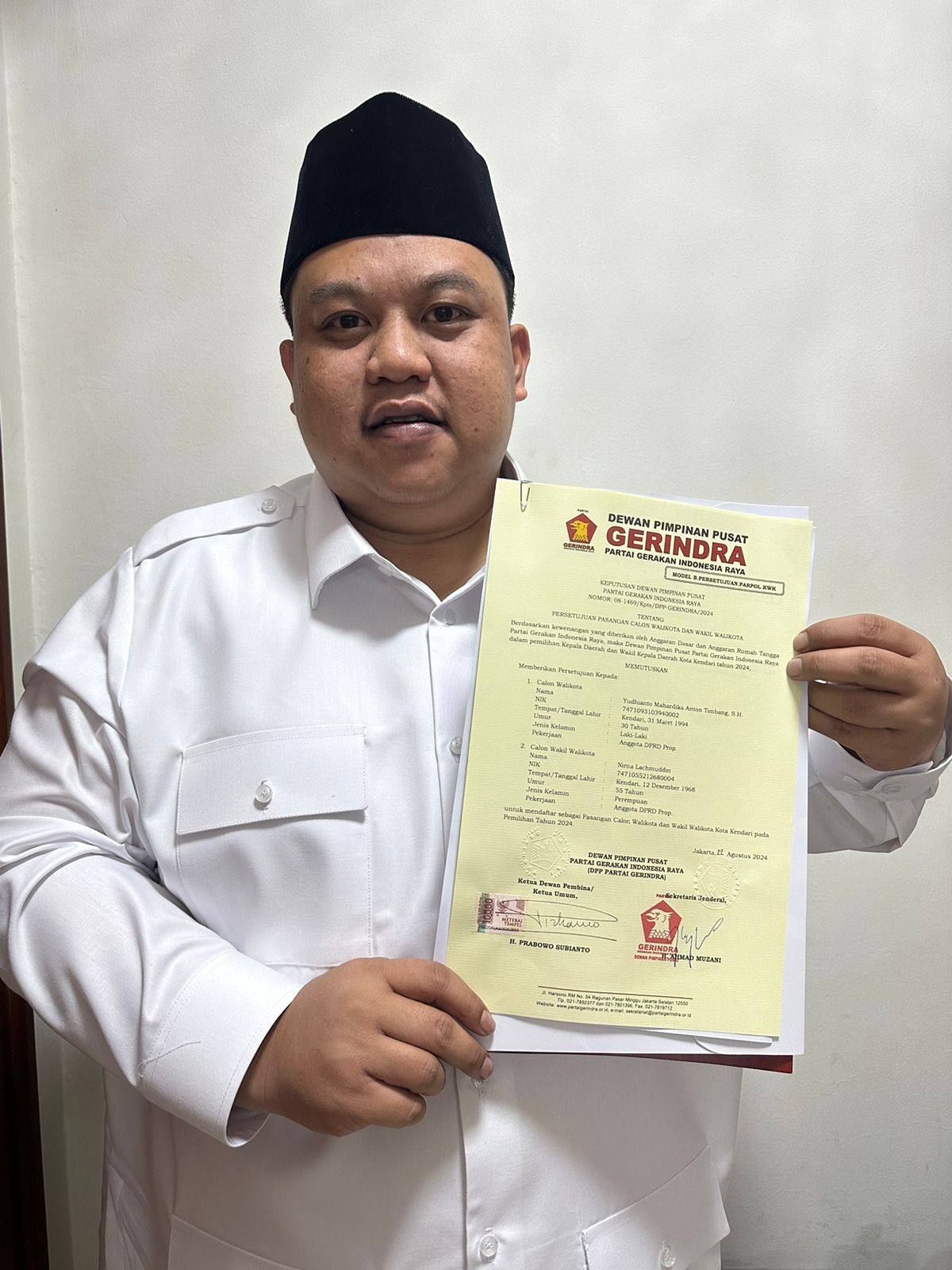 Yudhianto-Nirna Resmi Diusung Oleh Partai Gerindra Untuk Pilwali Kota Kendari Periode 2025-2030