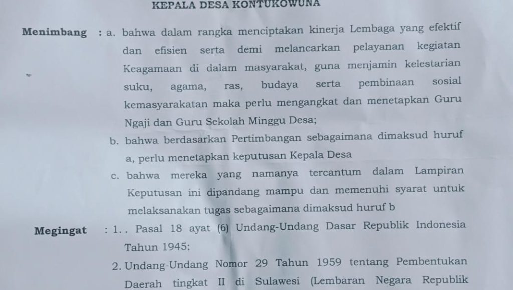 Kepala Desa Kontukowuna Diduga Pecat Guru Ngaji Secara Sepihak Tanpa Alasan Jelas