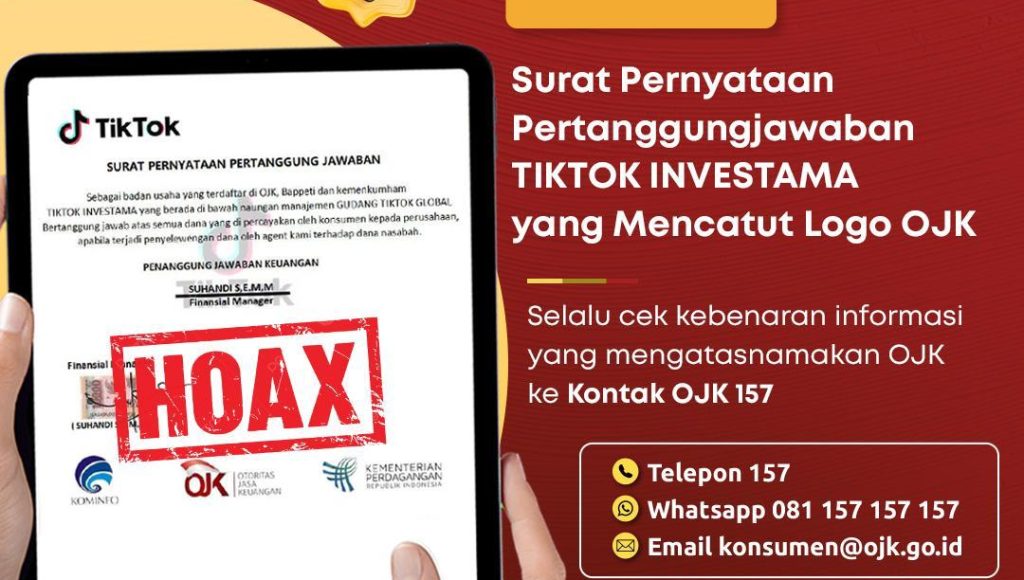 OJK Peringatkan Penipuan Berkedok TIKTOK INVESTAMA