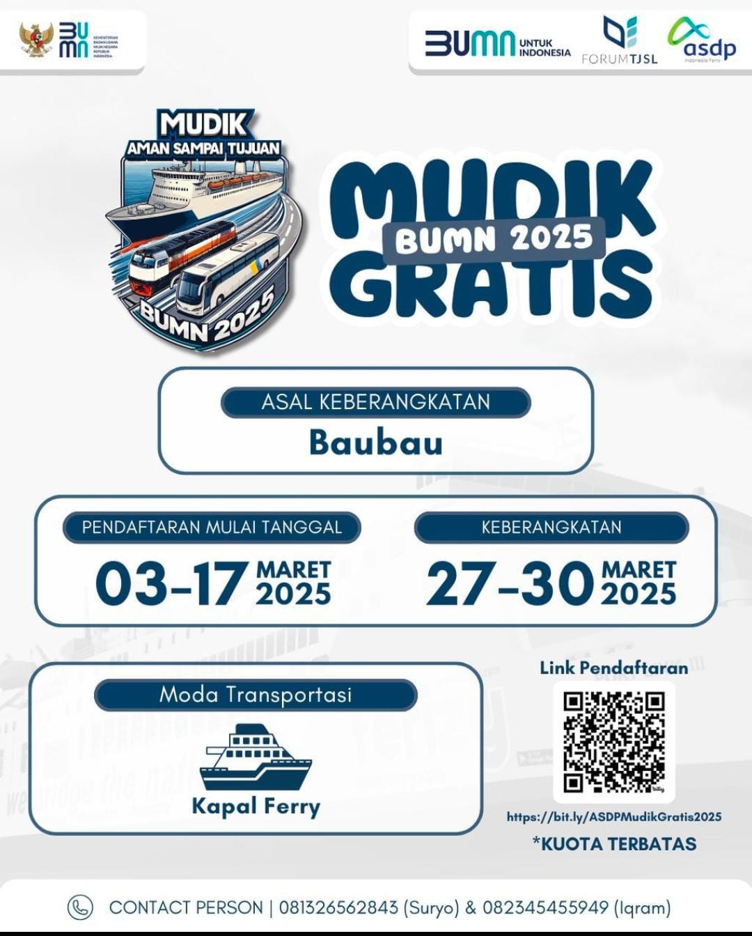 Mudik Gratis BUMN 2025, ASDP Sediakan Kapal Feri untuk Pemudik Dari Baubau