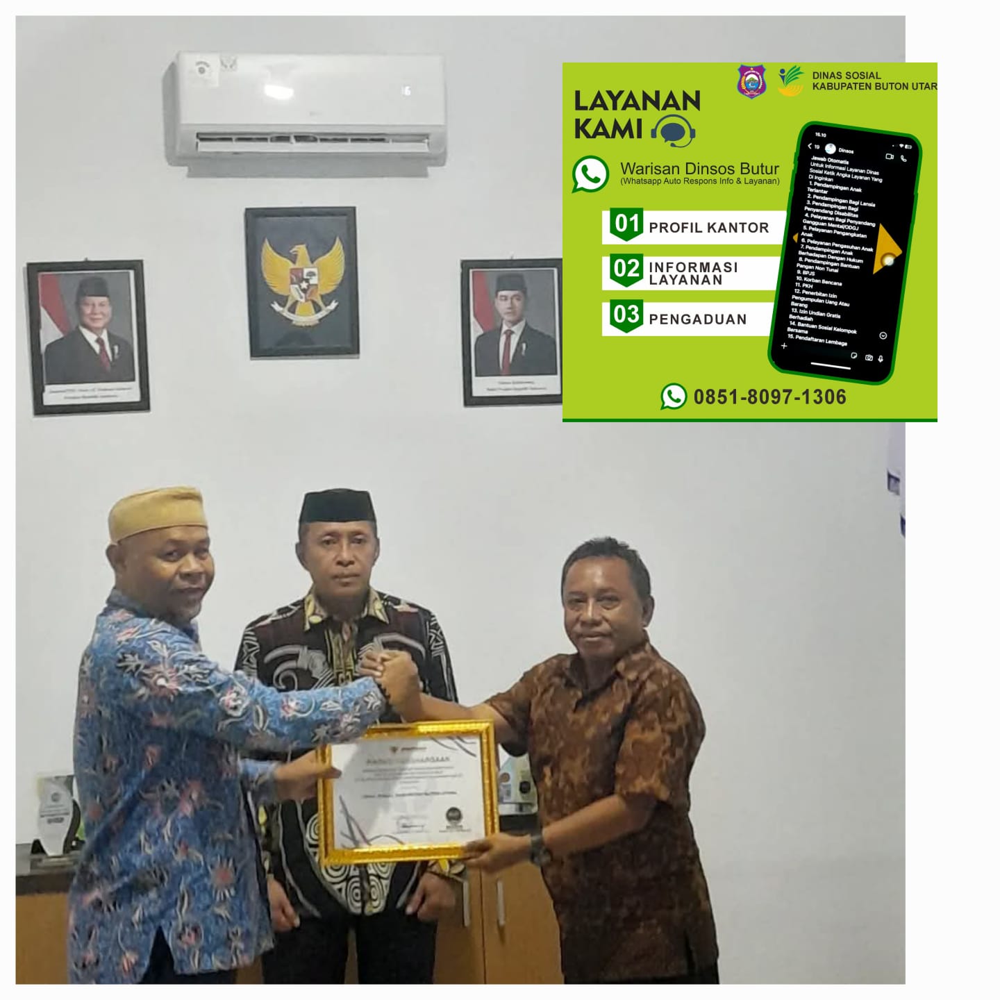 Dapat penghargaan Ombudsman, Dinsos Butur Kualitas Tertinggi Zona Hijau
