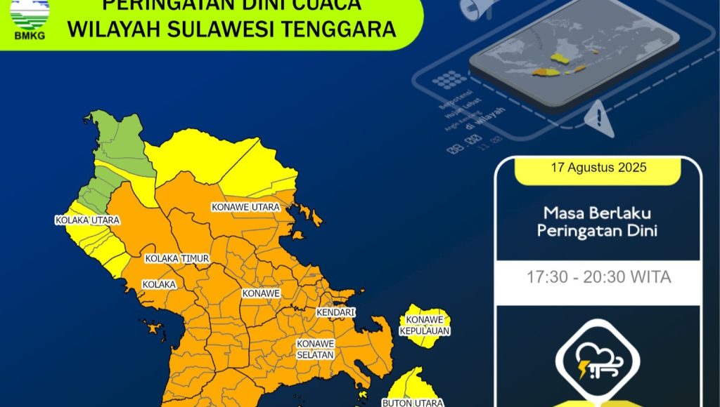 Peringatan Dini Cuaca Ekstrem: Hujan Lebat Disertai Petir Landa Sebagian Wilayah Sultra