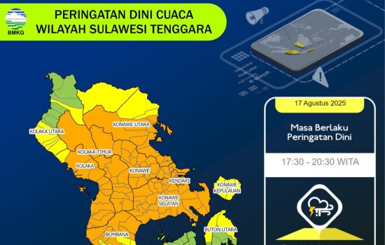 Peringatan Dini Cuaca Ekstrem: Hujan Lebat Disertai Petir Landa Sebagian Wilayah Sultra