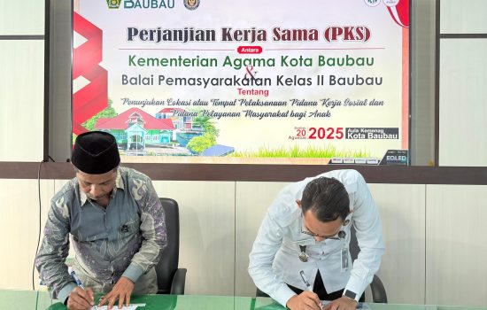 Kemenag Baubau dan Bapas Teken MoU Layanan Pidana Kerja Sosial untuk Anak