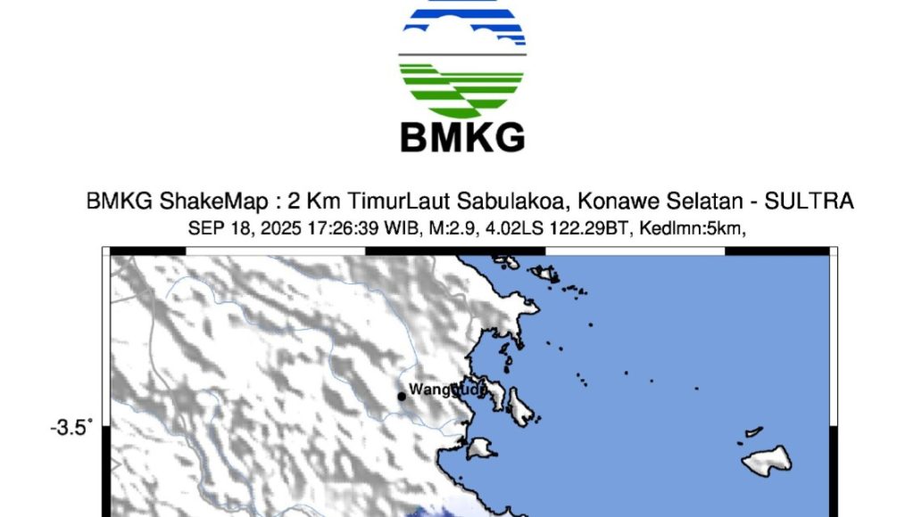 Gempa Bumi M2.9 Guncang Sabulakoa, Dirasakan Hingga Kendari