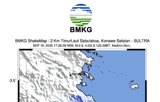 Gempa Bumi M2.9 Guncang Sabulakoa, Dirasakan Hingga Kendari