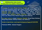 Hujan Lebat dan Angin Kencang Potensi Landa Kendari, Kolaka hingga Wakatobi