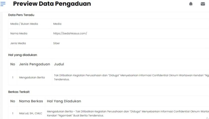 Tim Hukum TEGAS.CO Adukan TIga Media Online ke Dewan Pers