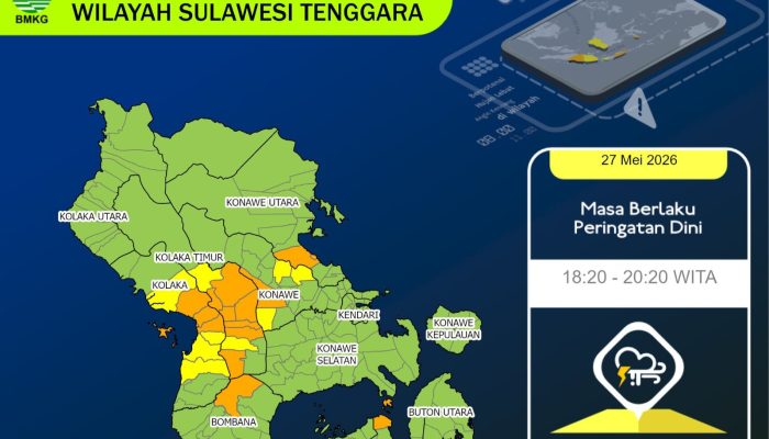 Prakiraan Cuaca Sulawesi Tenggara 28 Mei 2026 Per Kabupaten dan Kota