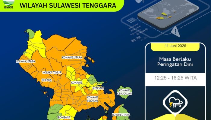 Waspada! BMKG Keluarkan Peringatan Dini Cuaca Ekstrem di Sejumlah Wilayah Sulawesi Tenggara
