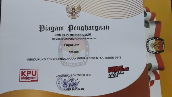 Tegas.co Appreciated by KPU as the Media Partner to Guard 2019 Elections Tegas.co Diapresiasi KPU Sebagai Media Partner Kawal Pemilu 2019