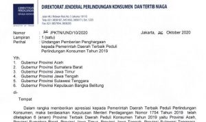 Undangan Pemberian Penghargaan kepada Pemerintah Daerah Terbaik Perlindungan Konsumen