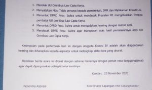 HMI MPO Cabang Kendari Menolak UU Omnibus Law