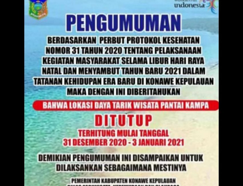 Pengumuman penutupan tempat wisata di akhir tahun 2020