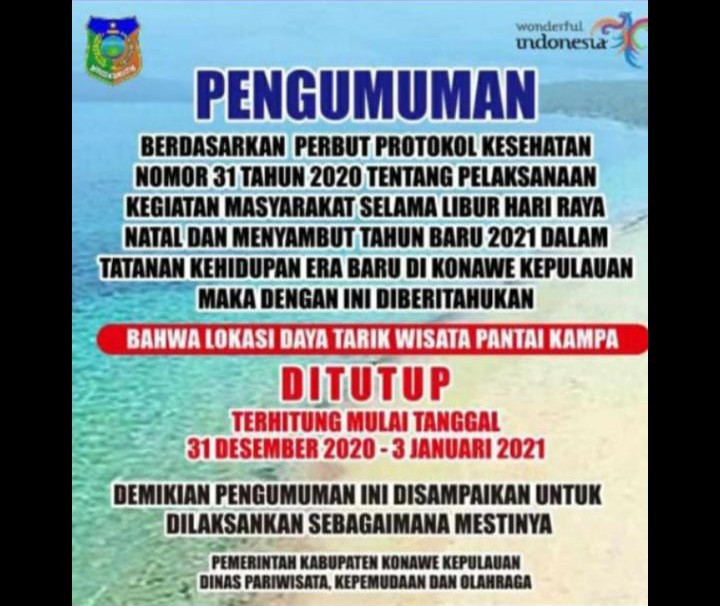 Pengumuman penutupan tempat wisata di akhir tahun 2020
