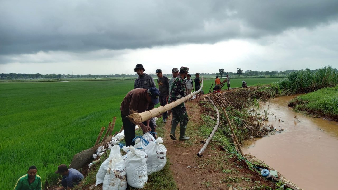 Antisipasi Bahaya Banjir dan Longsor Babinsa Bersama Warga Kompak Perbaiki Tanggul