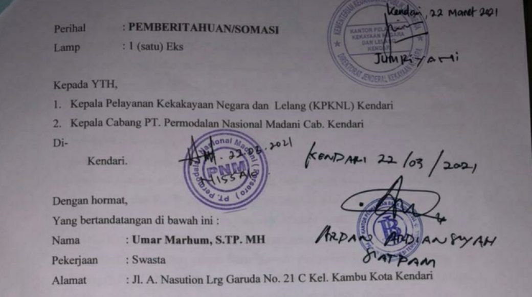 Kantor Pelayanan Kekayaan Negara Lelang Kendari dan PT. PNM Disomasi